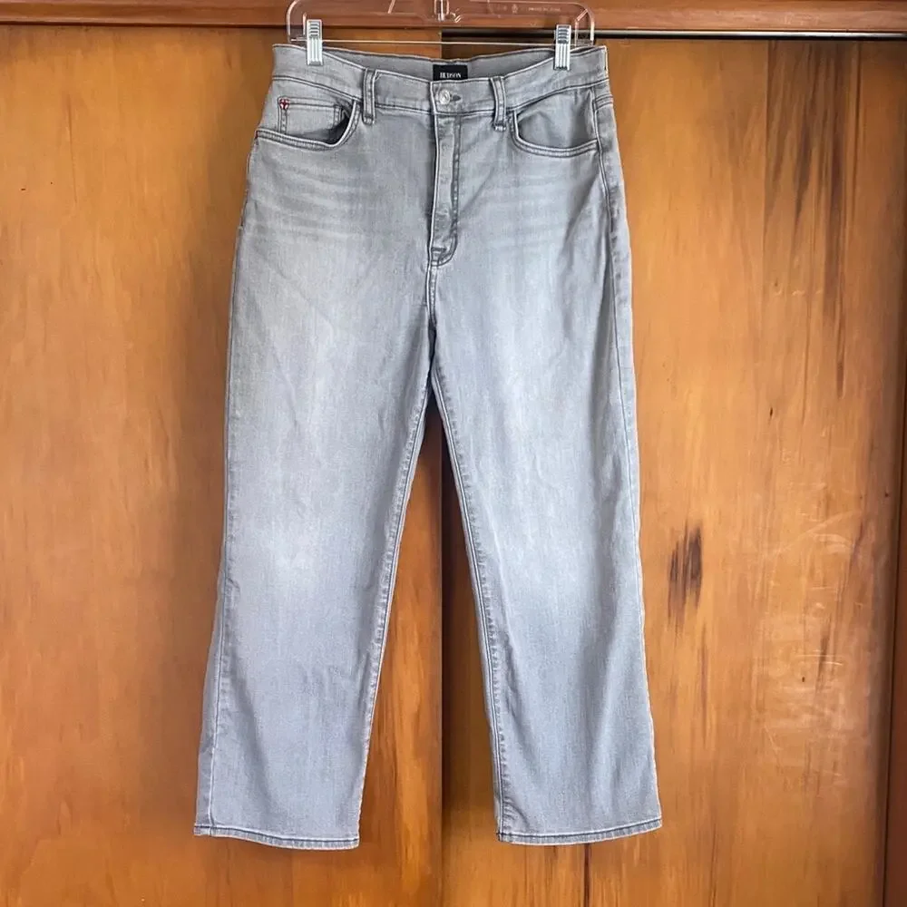 Hudson Jeans Noa Light Gray High Rise Straight Ankle Jeans 30x25 Designer Denim